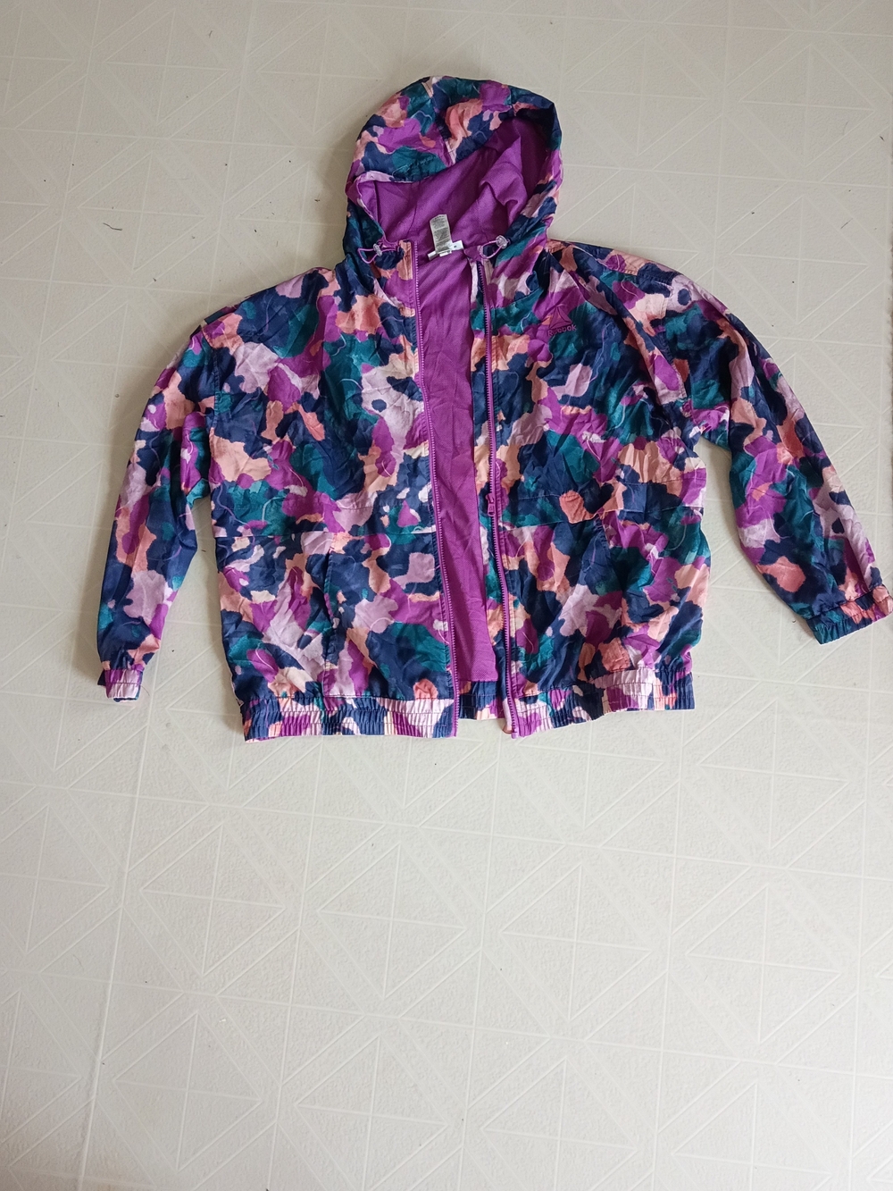 Reebok Purple Multi-Color Hooded Windbreaker Jacket